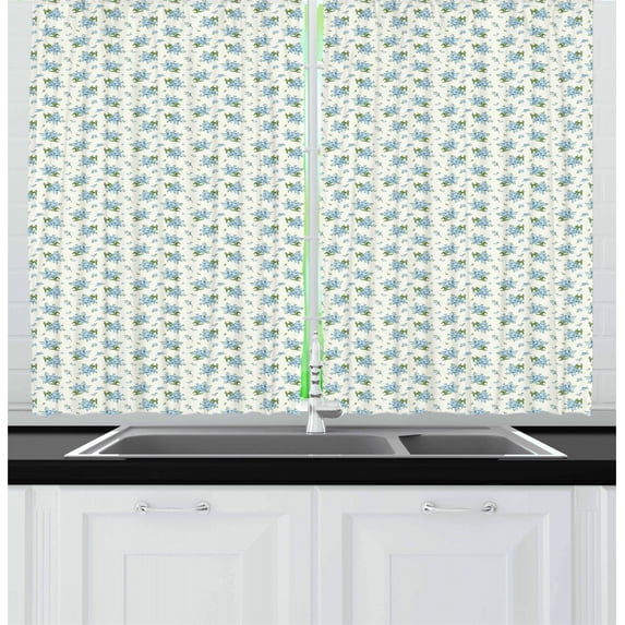 Ambesonne Ivory and Blue Kitchen Curtains, Spring Leaves, 55"x39", Pale Blue Ivory