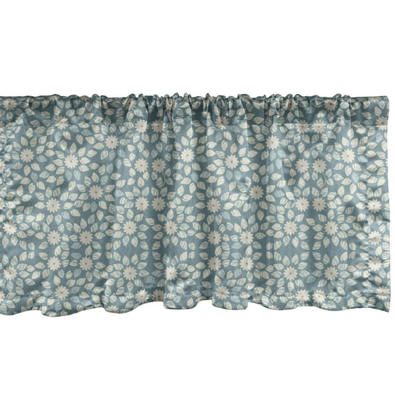 Ambesonne Ivory and Blue Window Valance, Nature Floral Petals, 54" X 12", Ivory Slate Blue