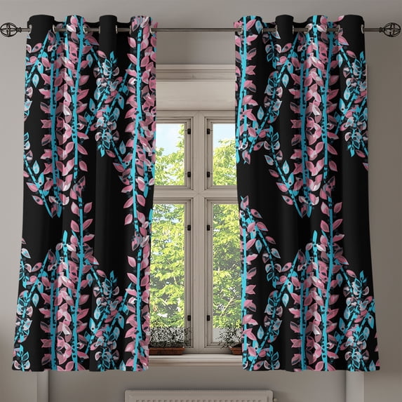 Ambesonne Ivy Leaves Grommet Curtain, Modern Fantasy Leaves, 50"x63", Aqua Pastel Pink
