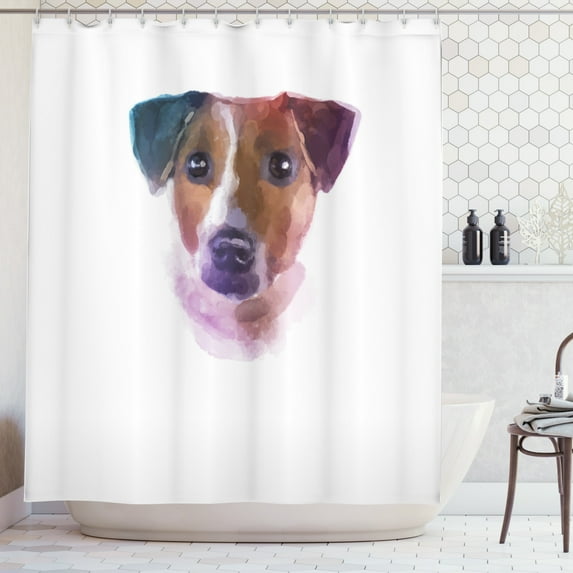 Ambesonne Jack Russell Shower Curtain, Watercolor Portrait, 69"Wx84"L, Brown and Multicolor