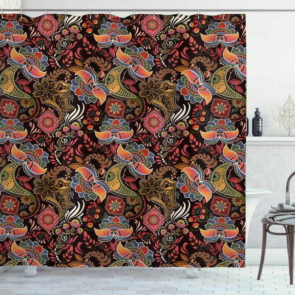 Ambesonne Jacobean Shower Curtain, Jumble Warm Tone Floral, 69"Wx70"L, Dark Brown Multicolor