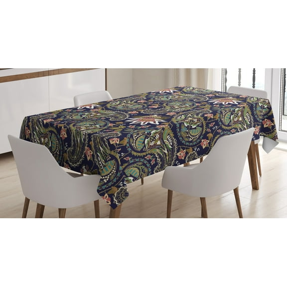 Ambesonne Jacobean Tablecloth Rectangular Table Cover, Paisley, 60"x90", Indigo Multicolor