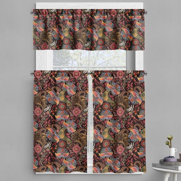 Ambesonne Jacobean Valance & Curtain, Jumble Warm Tone Floral, 55"x45", Dark Brown Multicolor