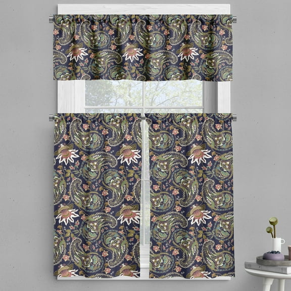 Ambesonne Jacobean Valance & Curtain, Paisley, 55"x30", Indigo Multicolor
