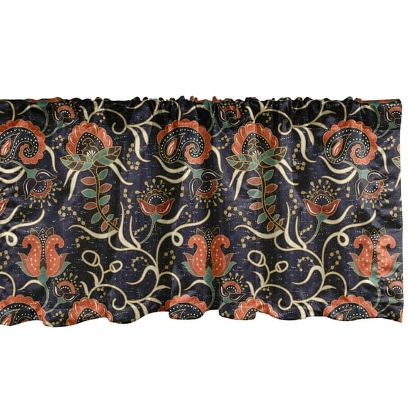 Ambesonne Jacobean Window Valance, Grunge Flora Curl, 42" x 12", Indigo and Multicolor