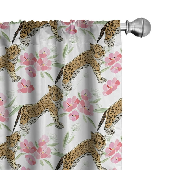 Ambesonne Jaguar Window Curtains, Blossoming Corsage Botany, Each 28" W x 95" L, Pale Brown Pale Pink