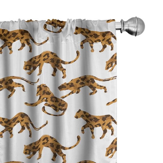 Ambesonne Jaguar 4-Panel Curtains, Exotic Animal Design, 56"x63", Pale Brown and Brown