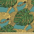 thumbnail image 1 of Ambesonne Jaguar Fabric by the Yard Upholstery, Animals and Monstera Leaves, 2 Yards, Yellow Teal Green, 1 of 4
