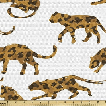 Ambesonne Jaguar Fabric by the Yard Upholstery, Exotic Animal Design, 2 Yards, Pale Brown and Brown