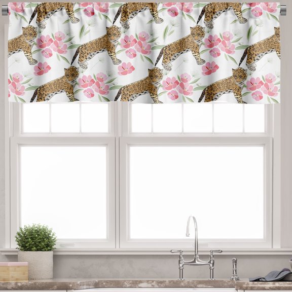 Ambesonne Jaguar Window Valance, Blossoming Corsage Botany, 54" X 12", Pale Brown Pale Pink