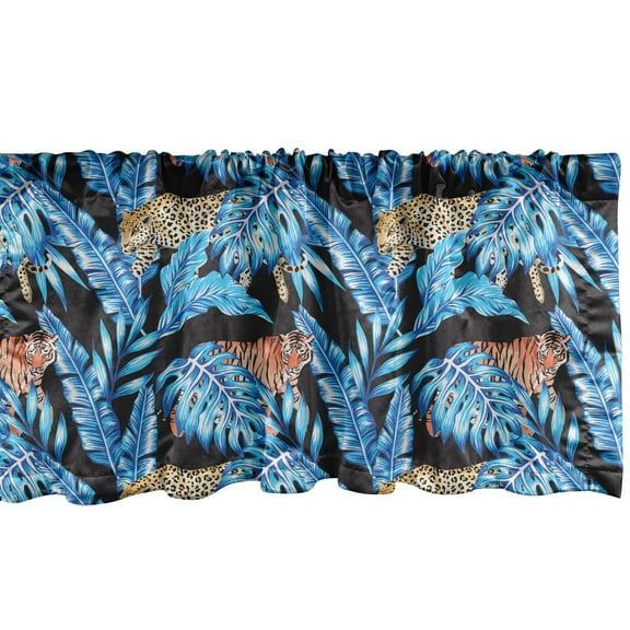 Ambesonne Jaguar Window Valance, Blue Tropical Leaves Hawaii, 54" X 12", Multicolor