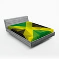 thumbnail image 1 of Ambesonne Jamaican Fitted Sheet, Triangle Polygon Flag, King Size, Yellow Green Green Brown, 1 of 3