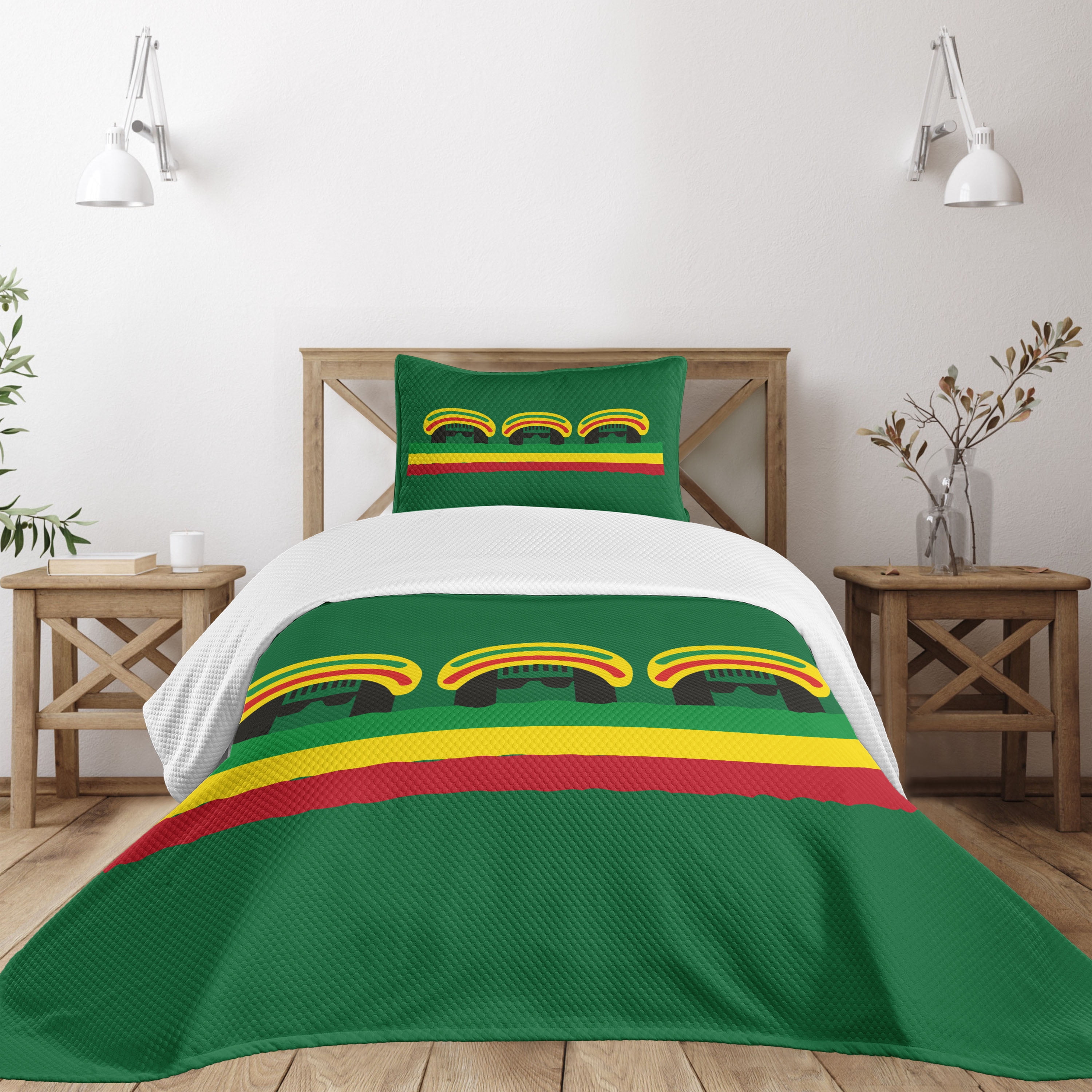 Green Multicolor Reggae Themed Twin Bedspread Set