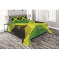 thumbnail image 1 of Ambesonne Jamaican Quilted Coverlet 3 Pcs, Triangle Polygon Flag, Queen Size, Yellow Green Green Brown, 1 of 4