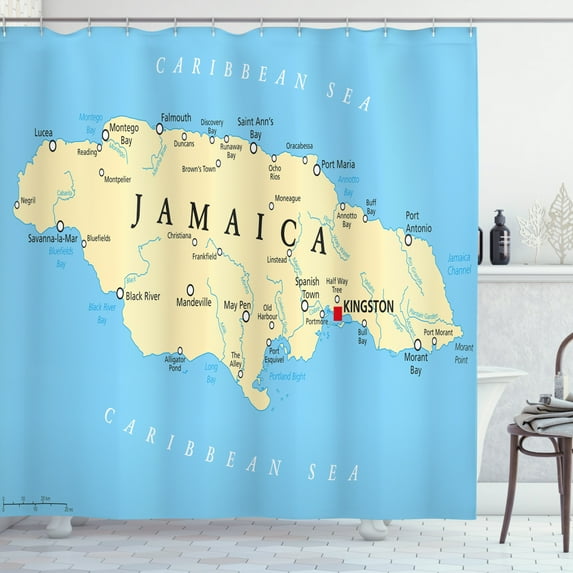 Ambesonne Jamaican Shower Curtain, Caribbean Sea Tropic, 69"Wx75"L, Pale Blue Beige Black