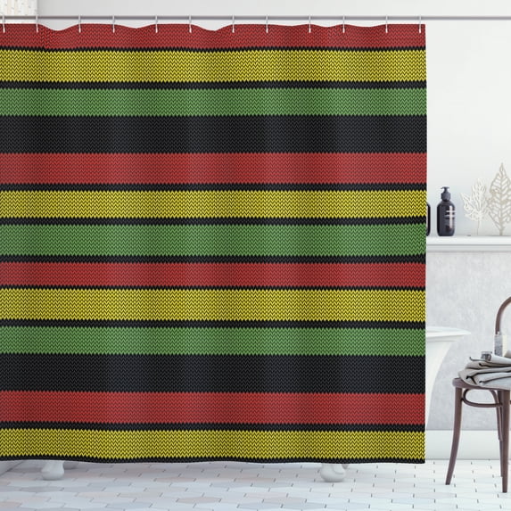 Ambesonne Jamaican Shower Curtain, Knitted Rasta Lines, 69"Wx70"L, Multicolor
