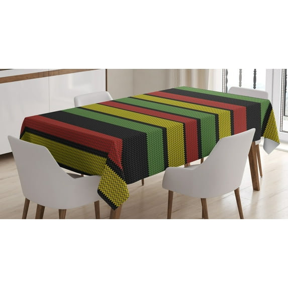 Ambesonne Jamaican Tablecloth Rectangular Table Cover, Knitted Rasta Lines, 60"x84", Multicolor