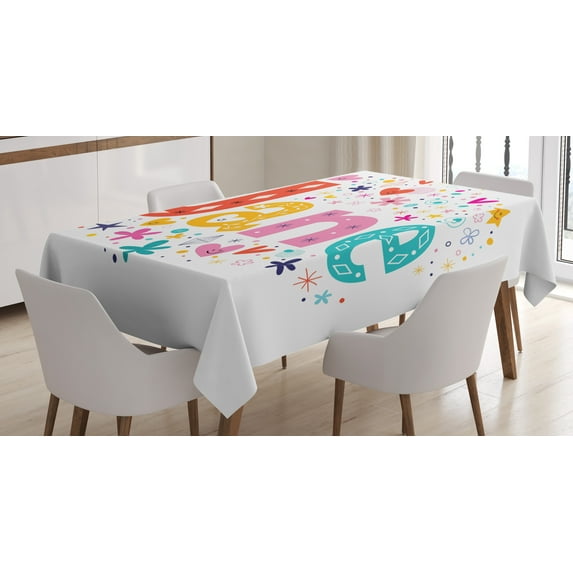 Ambesonne Jane Tablecloth Rectangular Table Cover, Colorful Girl Name Writing, 52"x70", Multicolor