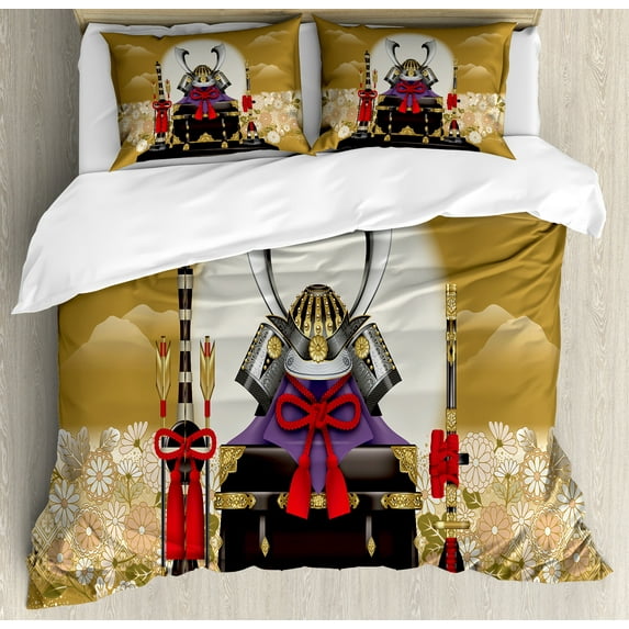 Ambesonne Japan Duvet Cover Set, Archer Cemetery Flower, King, Yellow Black
