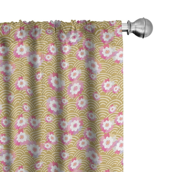 Ambesonne Japanese Window Curtains, Sakura Flowers Blossoms, Each 28" W x 95" L, Sand Brown Rose White