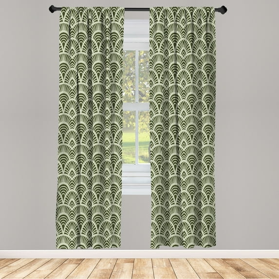 Ambesonne Japanese Art Curtains, Fish Scale Lines Motif, Pair of 28"x63", Olive Green