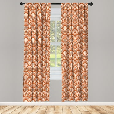 Ambesonne Japanese Art Curtains, Fish Scale Lines Motif, Pair of 28"x84", Burnt Orange
