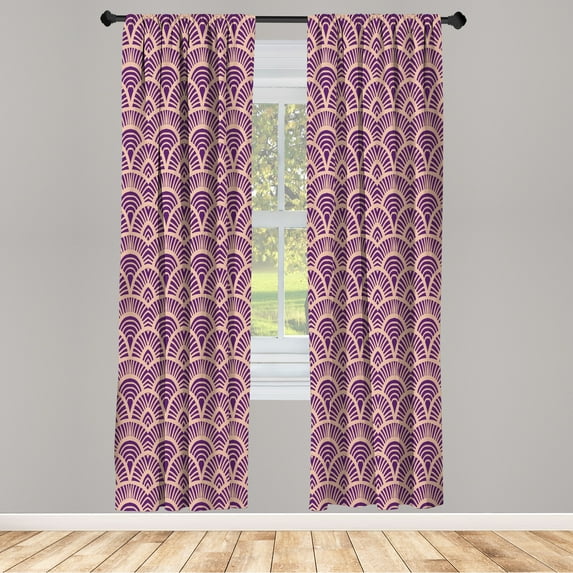 Ambesonne Japanese Art Curtains, Fish Scale Lines Motif, Pair of 28"x84", Purple Peach