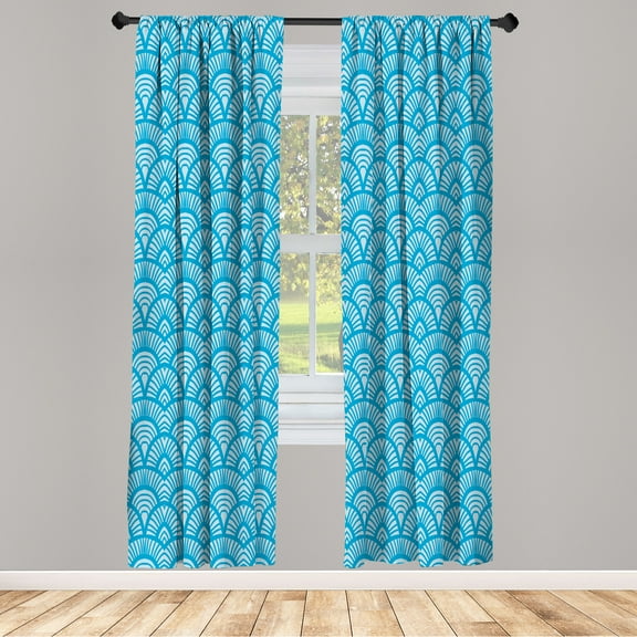 Ambesonne Japanese Art Curtains, Fish Scale Lines Motif, Pair of 28"x95", Sky Blue