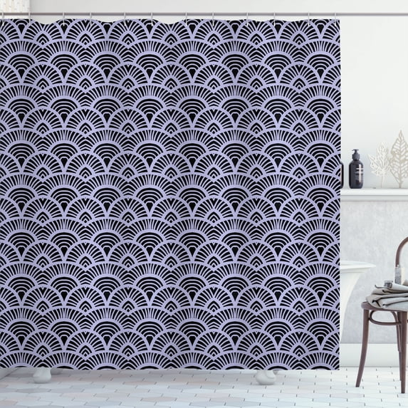 Ambesonne Japanese Art Shower Curtain, Fish Scale Lines Motif, 69"Wx75"L, Lavender Blue