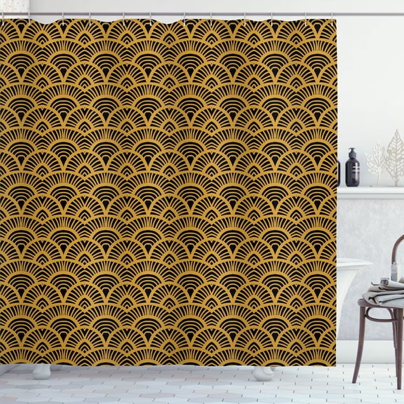 Ambesonne Japanese Art Shower Curtain, Fish Scale Lines Motif, 69"Wx84"L, Pale Coffee