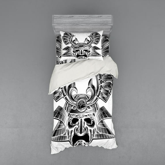 Ambesonne Japanese Bedding Set 3 Pcs, Vintage Japan, Twin, White Black