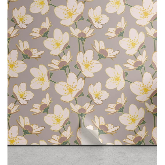 Ambesonne, Japanese Boho Peel & Stick Wallpaper for Home, Springtime Art Sakura, 13"x36", Pale Purpleblue Blush