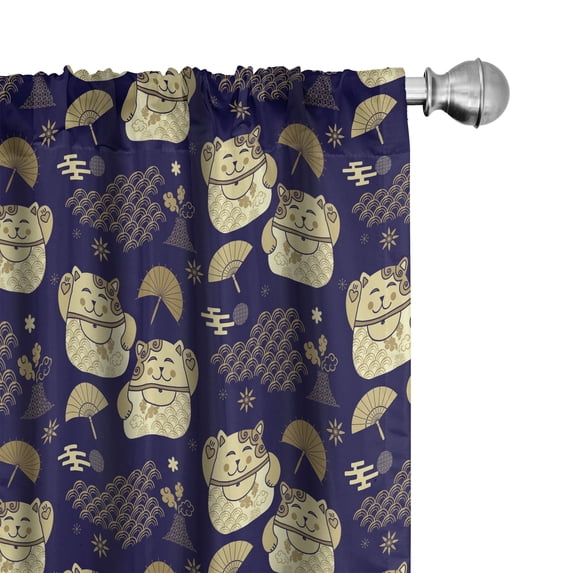 Ambesonne Japanese Cat Window Curtains, Night Theme Lucky Asia, Each 28" W x 95" L, Pale Brown Pale Camel
