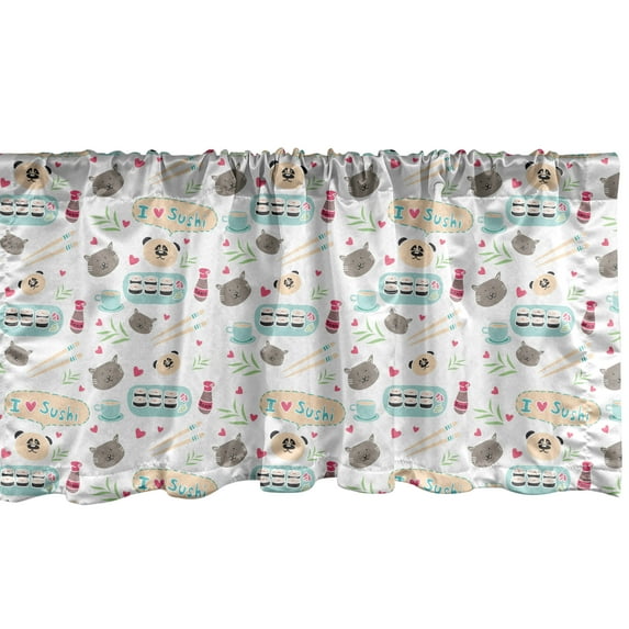 Ambesonne Japanese Cat Valance Pack of 2, I Love Sushi Doodle, 42"X18", Champagne Taupe Grey