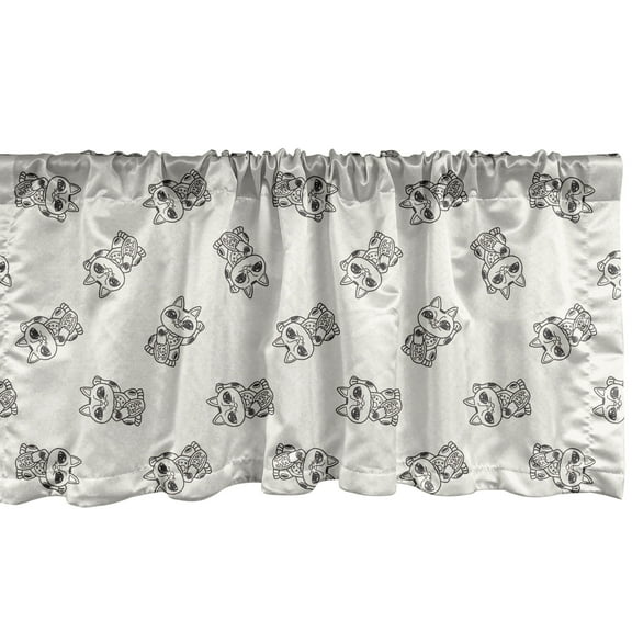Ambesonne Japanese Cat Window Valance, Monochrome Kitten Art, 54" X 12", Eggshell and Grey