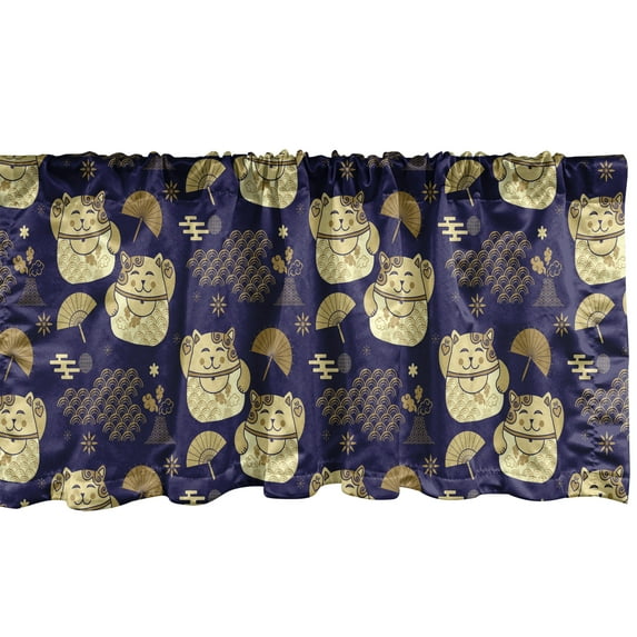 Ambesonne Japanese Cat Window Valance, Night Theme Lucky Asia, 54" X 18", Pale Brown Pale Camel