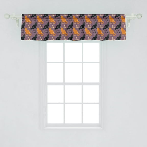 Ambesonne Japanese Cat Window Valance, Typography with Kittens Cat Lover Pattern, Curtain Valance for Kitchen Bedroom Decor with Rod Pocket, 54" X 12", Eggplant Orange