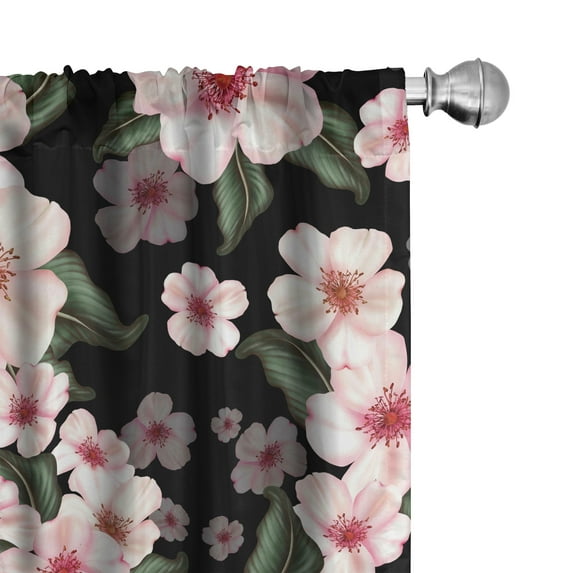 Ambesonne Japanese Curtains, Cherry Flowers Asian Print, Pair of 28"x84", Blush Reseda Green