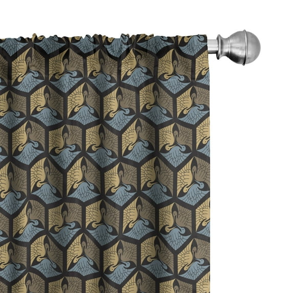 Ambesonne Japanese Curtains, Classic Birds, Pair of 28"x63", Sand Brown Blue Grey