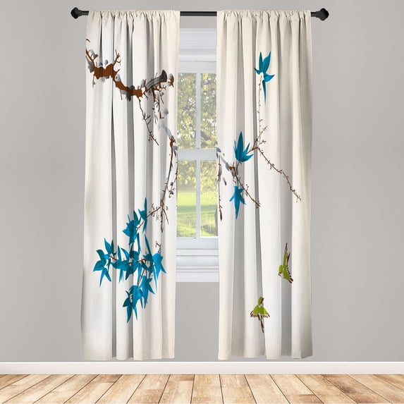 Ambesonne Japanese Curtains, Coral Hues Cherry Blossoms, Pair of 28"x63", Azure Blue