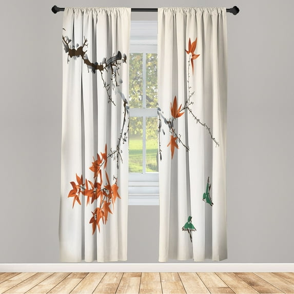 Ambesonne Japanese Curtains, Coral Hues Cherry Blossoms, Pair of 28"x63", Dark Orange