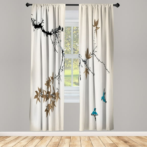 Ambesonne Japanese Curtains, Coral Hues Cherry Blossoms, Pair of 28"x63", Sepia Beige