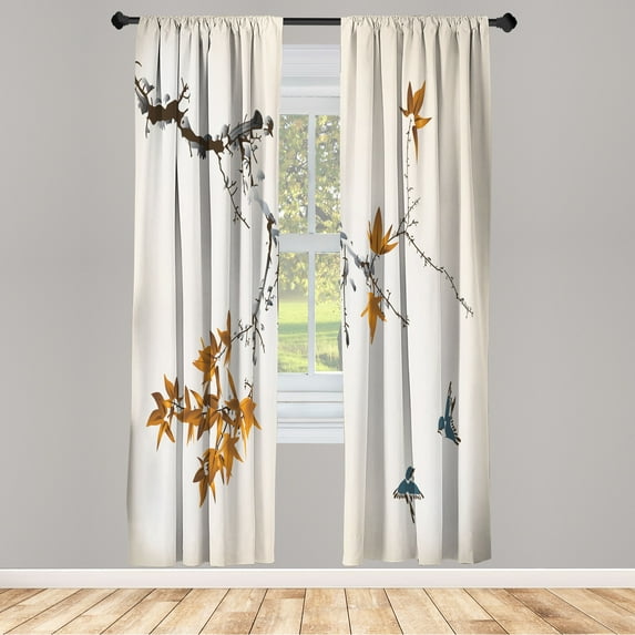 Ambesonne Japanese Curtains, Coral Hues Cherry Blossoms, Pair of 28"x63", Slate Blue