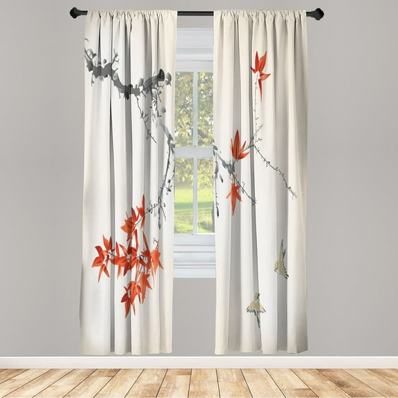 Ambesonne Japanese Curtains, Coral Hues Cherry Blossoms, Pair of 28"x95", Salmon Dust