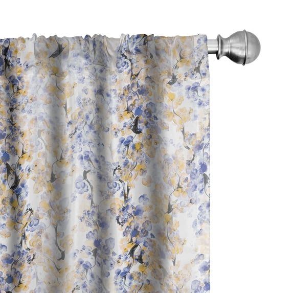 Ambesonne Japanese Curtains, Floral Sakura Branches, Pair of 28"x84", Violet Blue Mustard White
