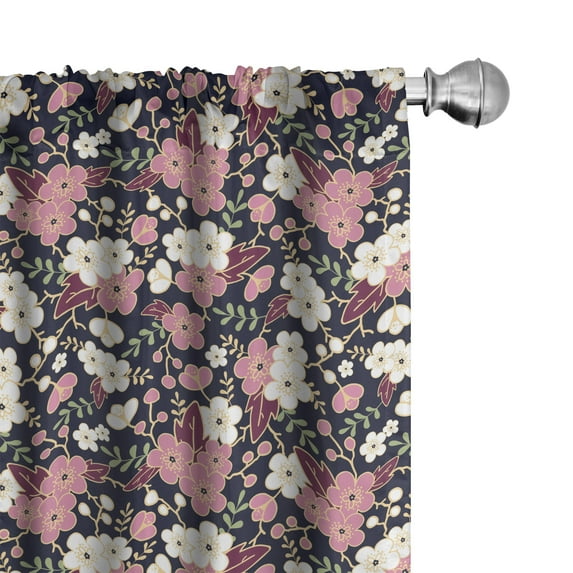 Ambesonne Japanese Curtains, Night Garden Sakura, Pair of 28"x84", Multicolor
