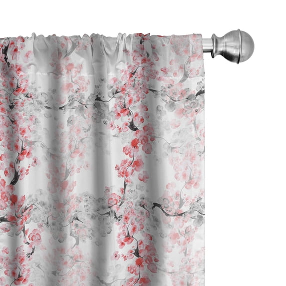 Ambesonne Japanese Curtains, Overlapping Sakura Flowers, Pair of 28"x63", Dark Coral Grey and White