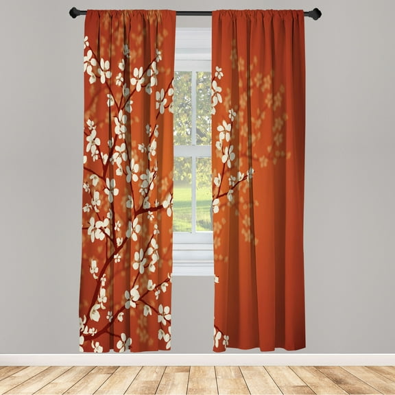 Ambesonne Japanese Curtains, Sakura Bloom Spring Season, Pair of 28"x63", Burnt Orange