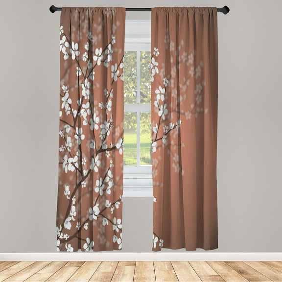 Ambesonne Japanese Curtains, Sakura Bloom Spring Season, Pair of 28"x84", Pale Chocolate