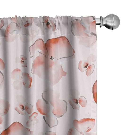 Ambesonne Japanese Curtains, Sakura Flowers Watercolor, Pair of 28"x95", Dark Salmon and White
